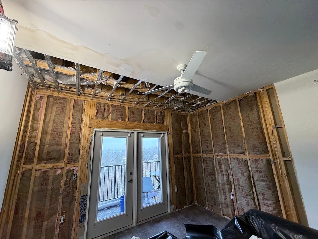 Large drywall repair before, full section removed